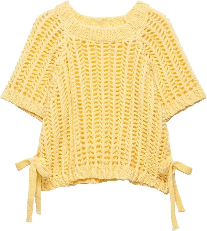 FindThy Women’s Chunky Cropped Sweater Vest Side Bow Tie Crew Neck Trendy Pullover Knit Tank To... | Amazon (US)