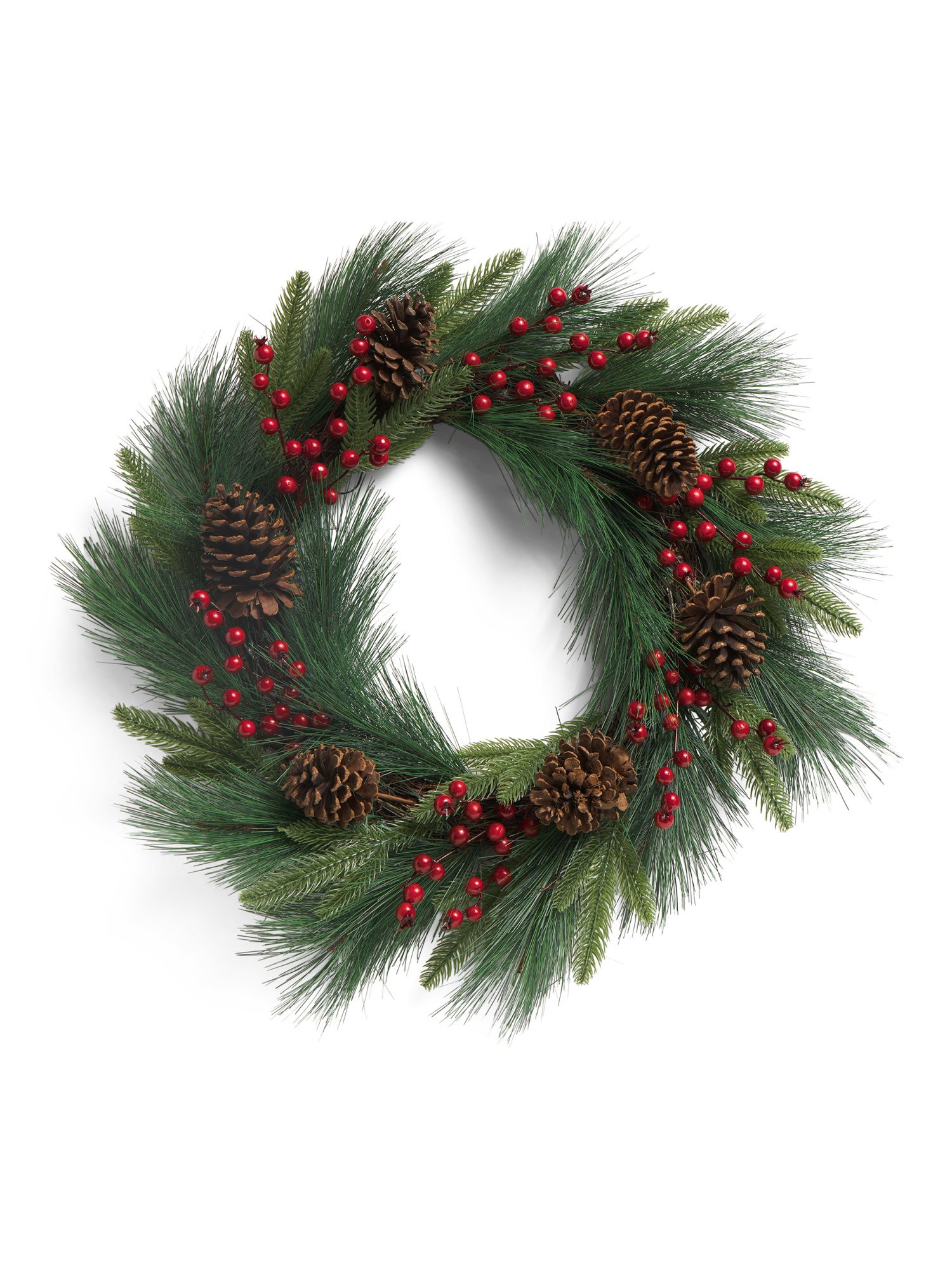 24in Pine Wreath With Berries And Pinecones | TJ Maxx