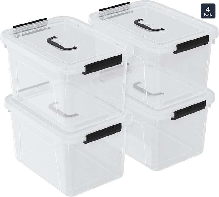 Quickquick 12 Quart Plastic Storage Bin with Handle, Clear Latching Box with Lids, 4 Packs | Amazon (US)
