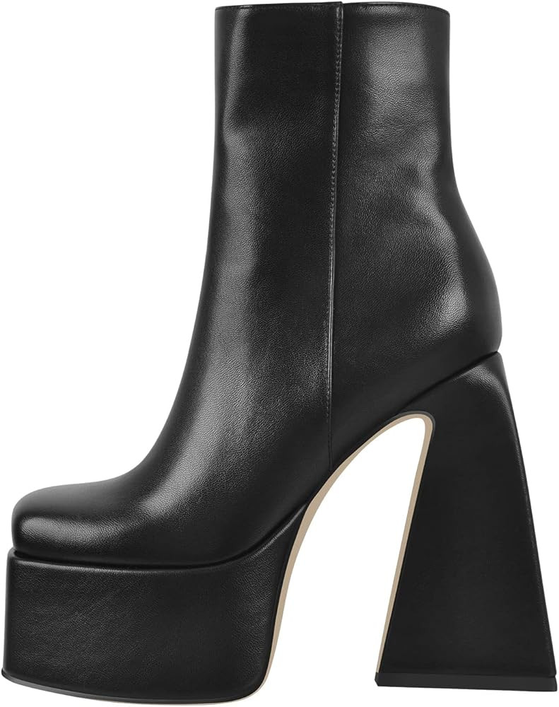 LISHAN Women's Platform Square Toe Chunky High Heel Side Zipper Ankle Boots | Amazon (US)
