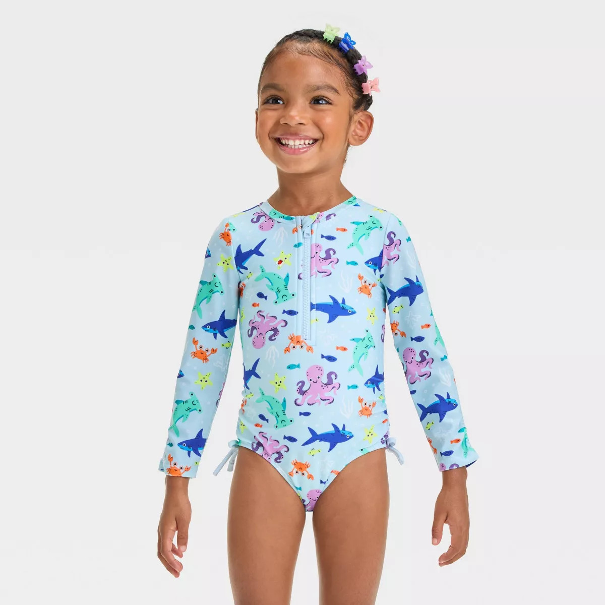 Toddler Girls' Long Sleeve Half Zip One Piece Rash Guard - Cat & Jack™ 4T: Floral Pattern, UPF ... | Target