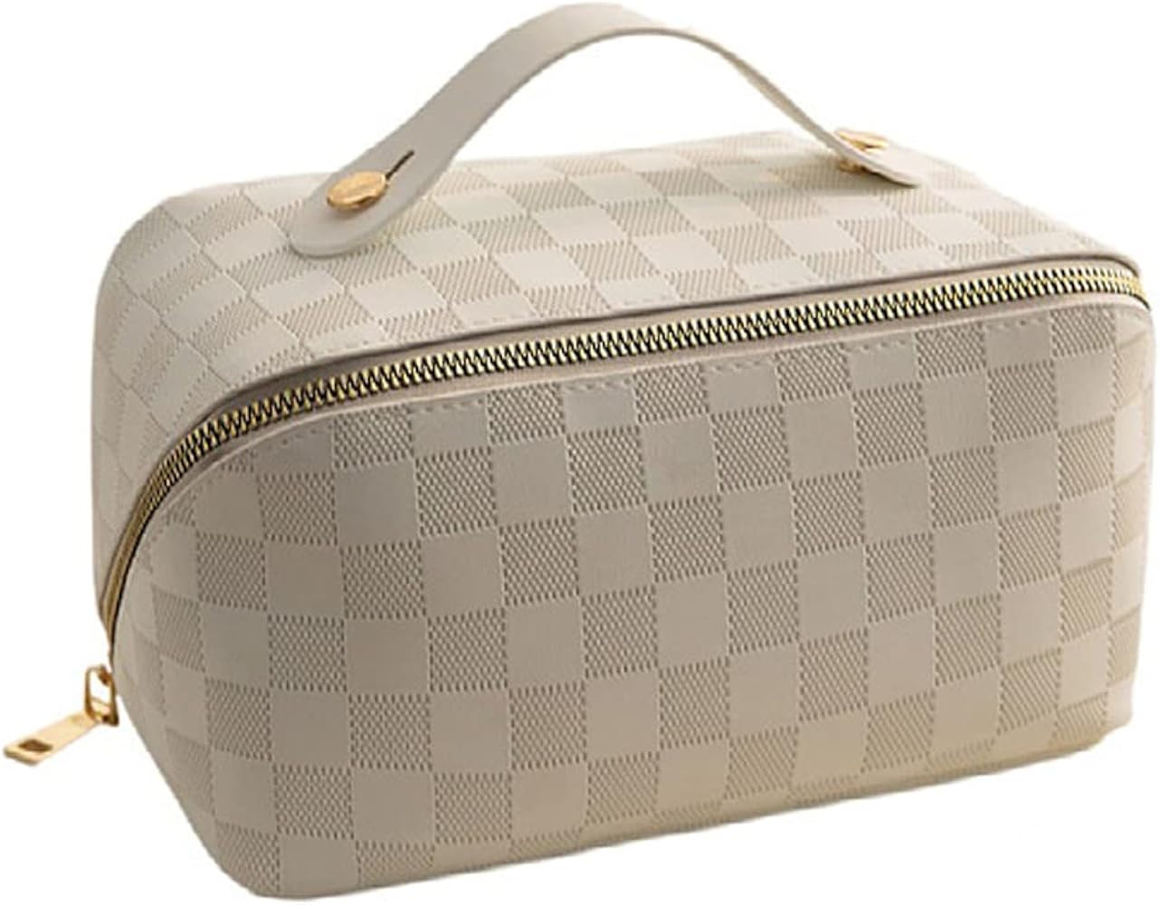 TBOLINE Large Capacity Travel Cosmetic Bag Checkered Makeup Bag for Women Portable Skincare Bag W... | Amazon (US)