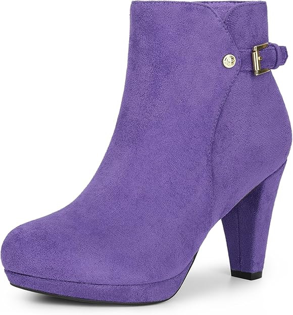 Perphy Low Platform Boots Round Toe Buckle Chunky Heel Ankle Booties for Women | Amazon (US)