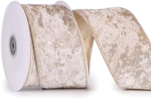 MAYREEL 2.5 Inch Champagne Gold Crushed Velvet Ribbon Wired for Christmas Decorations Gift Wrappi... | Amazon (US)
