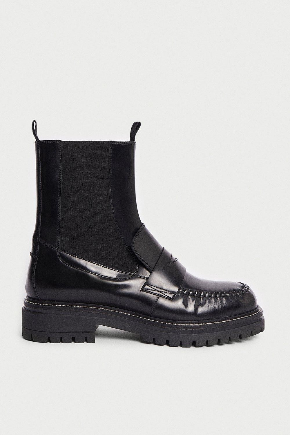 Real Leather Loafer-style Boot | Warehouse UK & IE