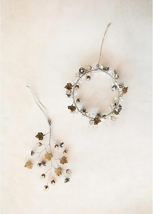 Creative Co-Op Beaded Leaves and Flowers Color, Brass Finish Metal Ornament, Multi | Amazon (US)