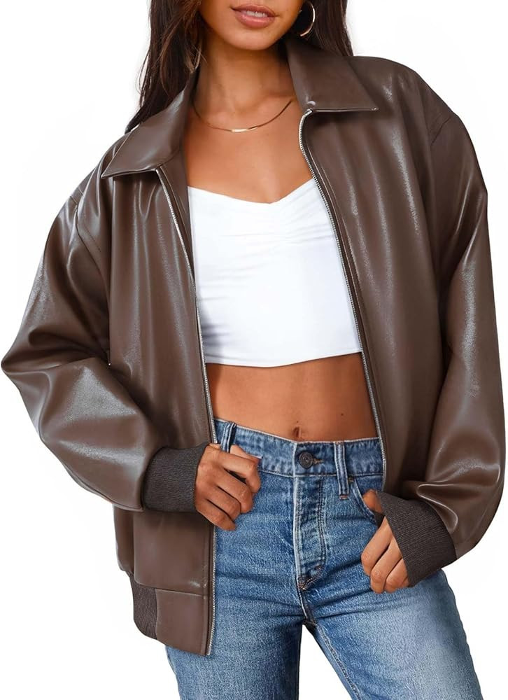 MEROKEETY Women's Oversized Faux Leather Jacket Fall Winter Zip Up Motorcycle Coats Fashion Outfi... | Amazon (US)