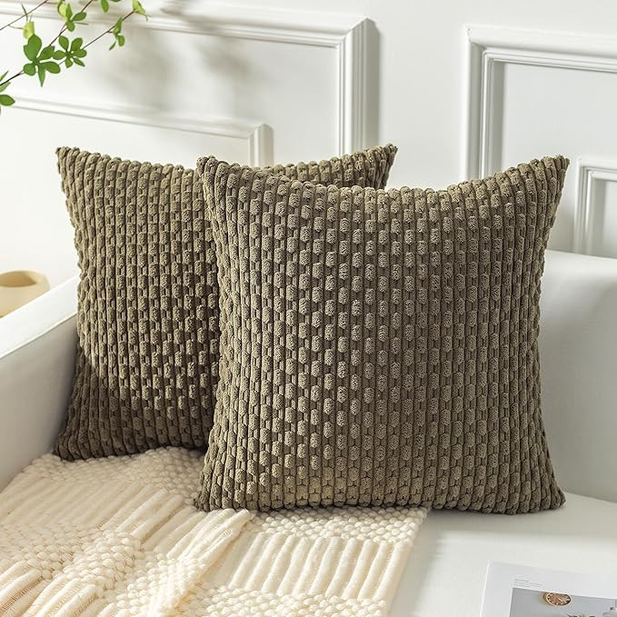 Kevin Textile Pack of 2 Corduroy Decorative Throw Pillow Covers 20x20 Inch Soft Boho Striped Pill... | Amazon (US)