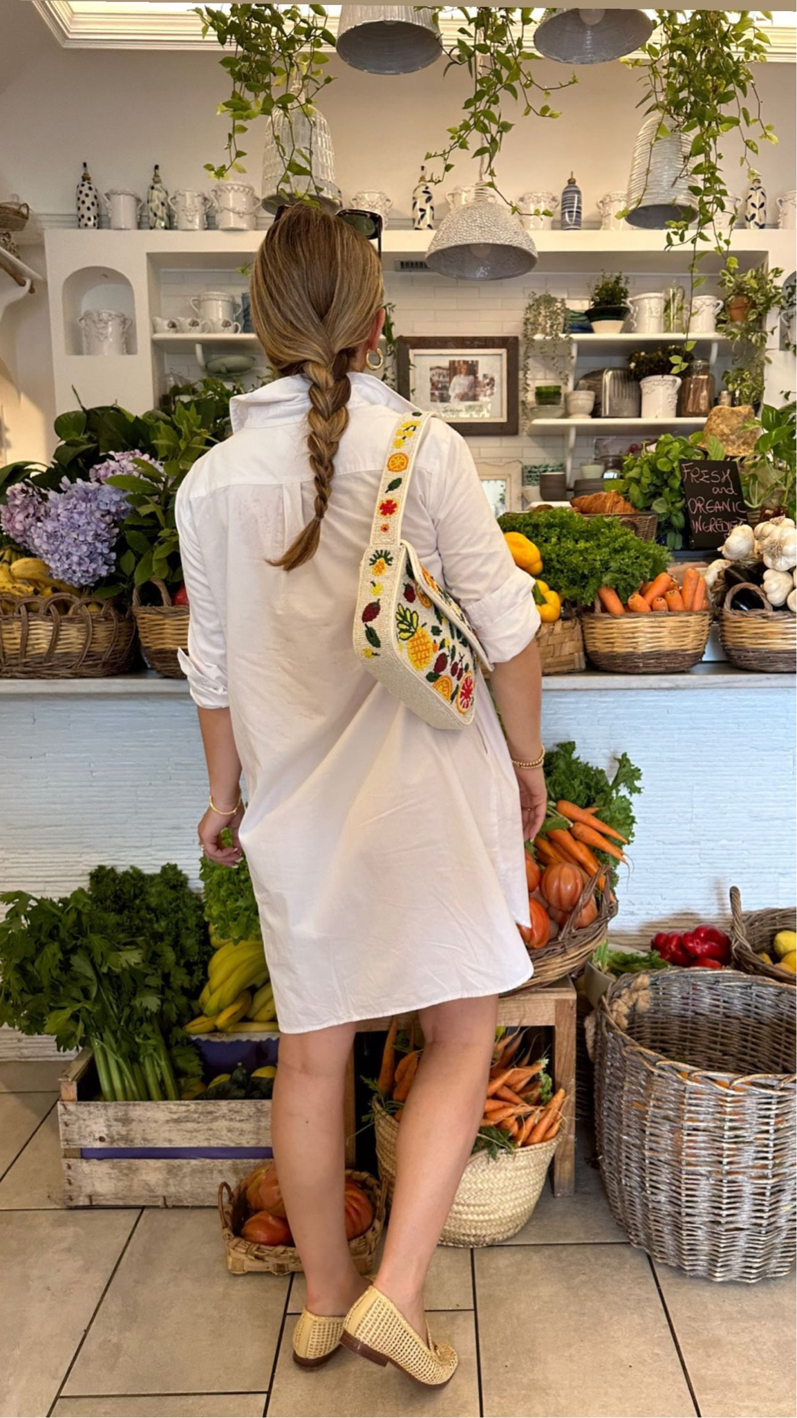 White shirtdress with pockets! Wearing size small, fits tts but on the roomier side. Perfect for a chic throw on & go outfit or even a pool coverup! In the fall I also layer sweaters on top of it 😍
Adorable staud beaded fruit bag
Woven loafers, wearing 6.5 (fit tts)
Europe / Italy outfit idea 

#LTKSeasonal #LTKshoecrush #LTKitbag