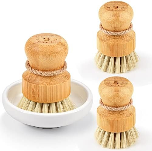 Bamboo Dish Scrub Brushes,Kitchen Wooden Cleaning Scrubbers Set for Washing Cast Iron Pan/Pot, Na... | Amazon (US)