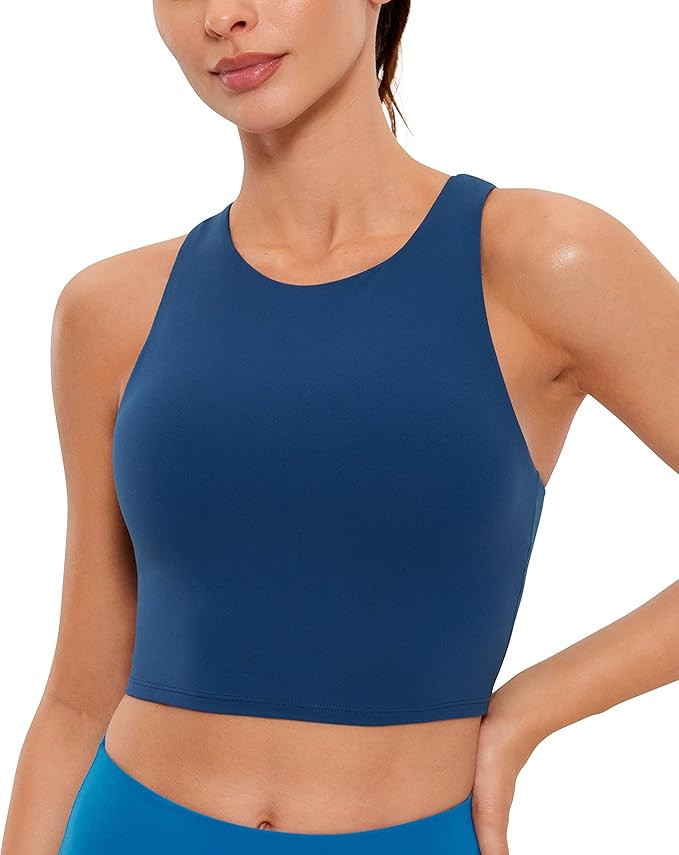 CRZ YOGA Butterluxe Womens Racerback High Neck Longline Sports Bra - Padded Workout Crop Tank Top... | Amazon (US)