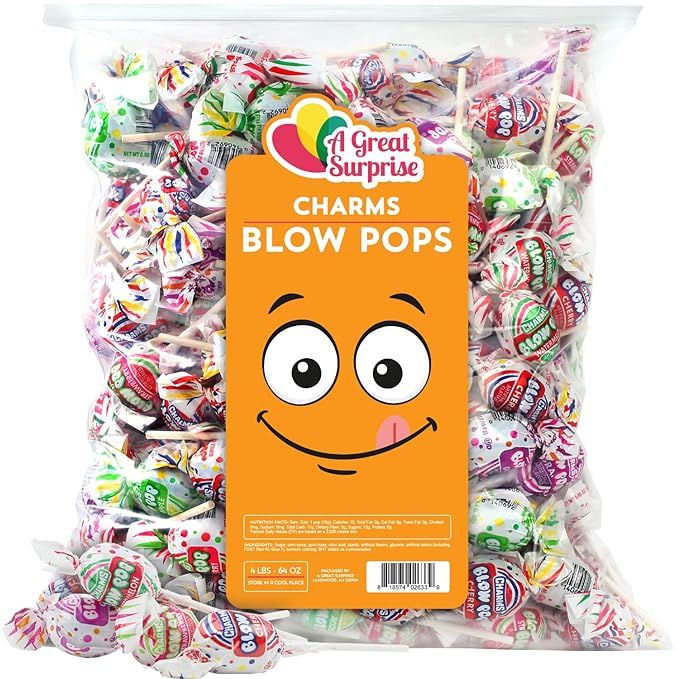 A Great Surprise Charms Blow Pops - 4 LB Bag - Assorted Flavors - Bulk Candy - Bubble Gum Filled ... | Amazon (US)