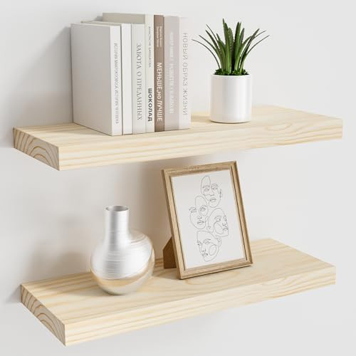 Natural Wood Floating Shelves 16”x 8”x 1.4” Book Shelf Floating for Wall Mounted, Heavy Duty Shelf Hold 35 lbs, Unfinished Wall Shelves for Bathroom, Living Room, Kitchen, Bedroom, Office | Amazon (US)