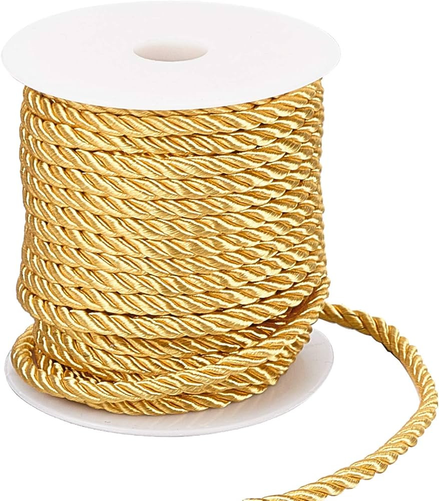 PH PandaHall 5mm Gold Twisted Cord 3-Ply Decorative Polyester Silk Cord Shiny Viscose Cording Thr... | Amazon (US)
