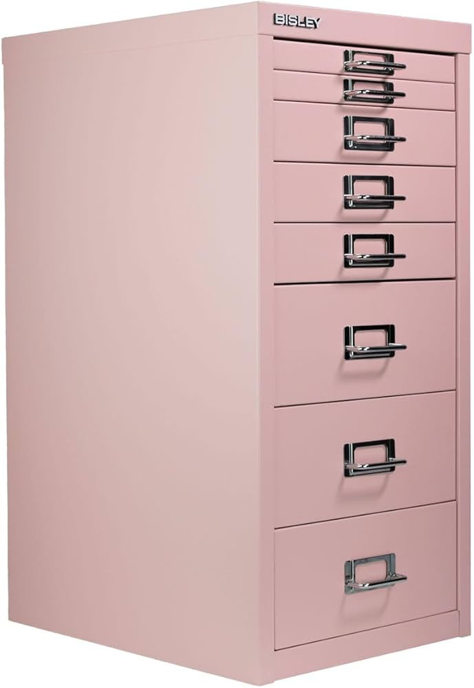 Bisley 8-Drawer Steel MultiDrawer Cabinet - Palest Pink, Chrome Pull Handles with Label Holders, ... | Amazon (US)