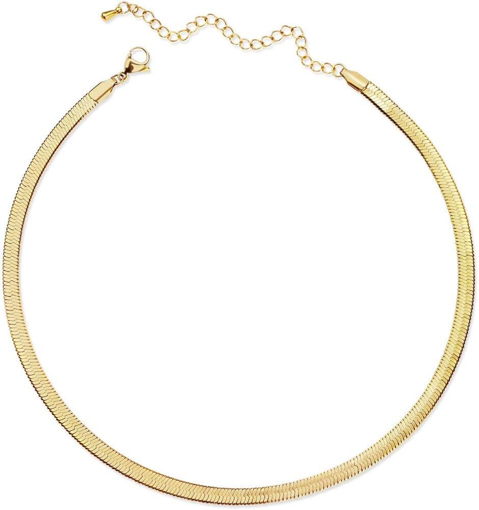 CLASSYZINT Gold Flat Chain Necklaces for Women Stainless Steel Snake Chain Cute Chokers Collar Minim | Amazon (CA)