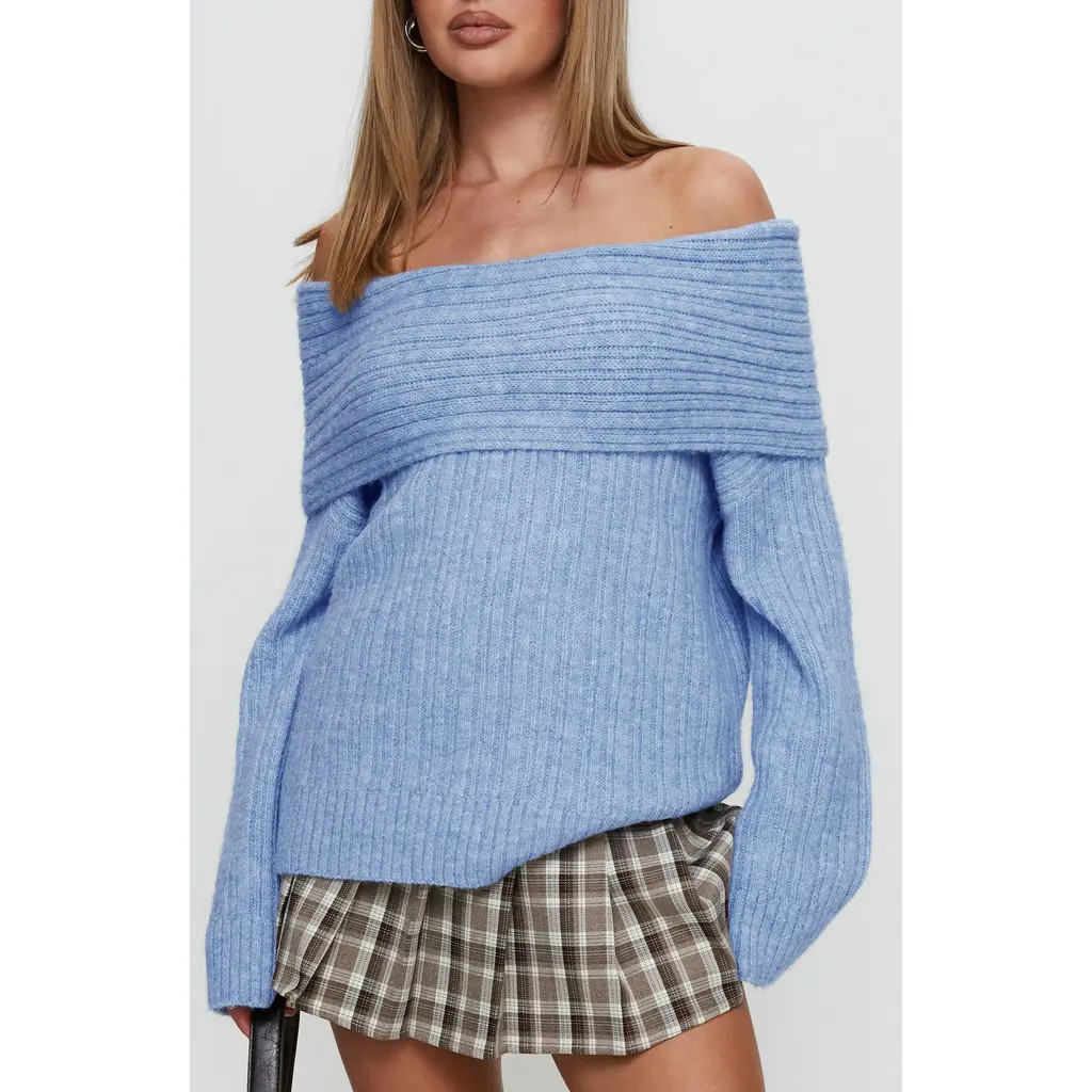 Princess Polly Snowie Off the Shoulder Sweater in Blue at Nordstrom Rack, Size Small/medium | Nordstrom Rack