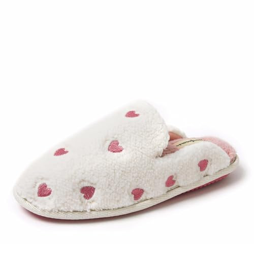 Dearfoams Women's Furry Valentine's Day Slipper, Pink Hearts, Medium | Amazon (US)
