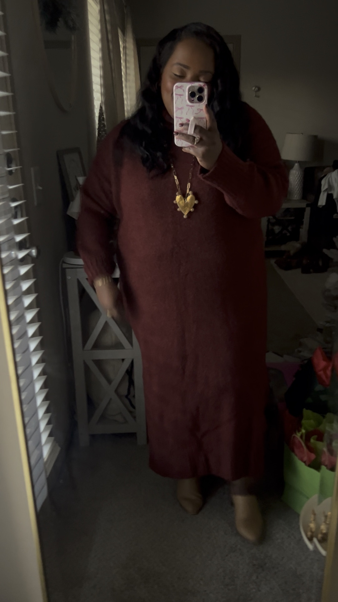 Wednesday cozy OOTD! Love this sweater dress from Anthropologie and so glad they brought it back this year in this gorgeous burgundy color! Wearing the xl. 

#LTKWatchNow #LTKMidsize #LTKHoliday