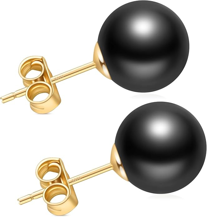 Stud Earrings for Women, Hypoallergenic Sterling Silver Post Dainty Pearl, Black Onyx, Halo Cubic... | Amazon (US)