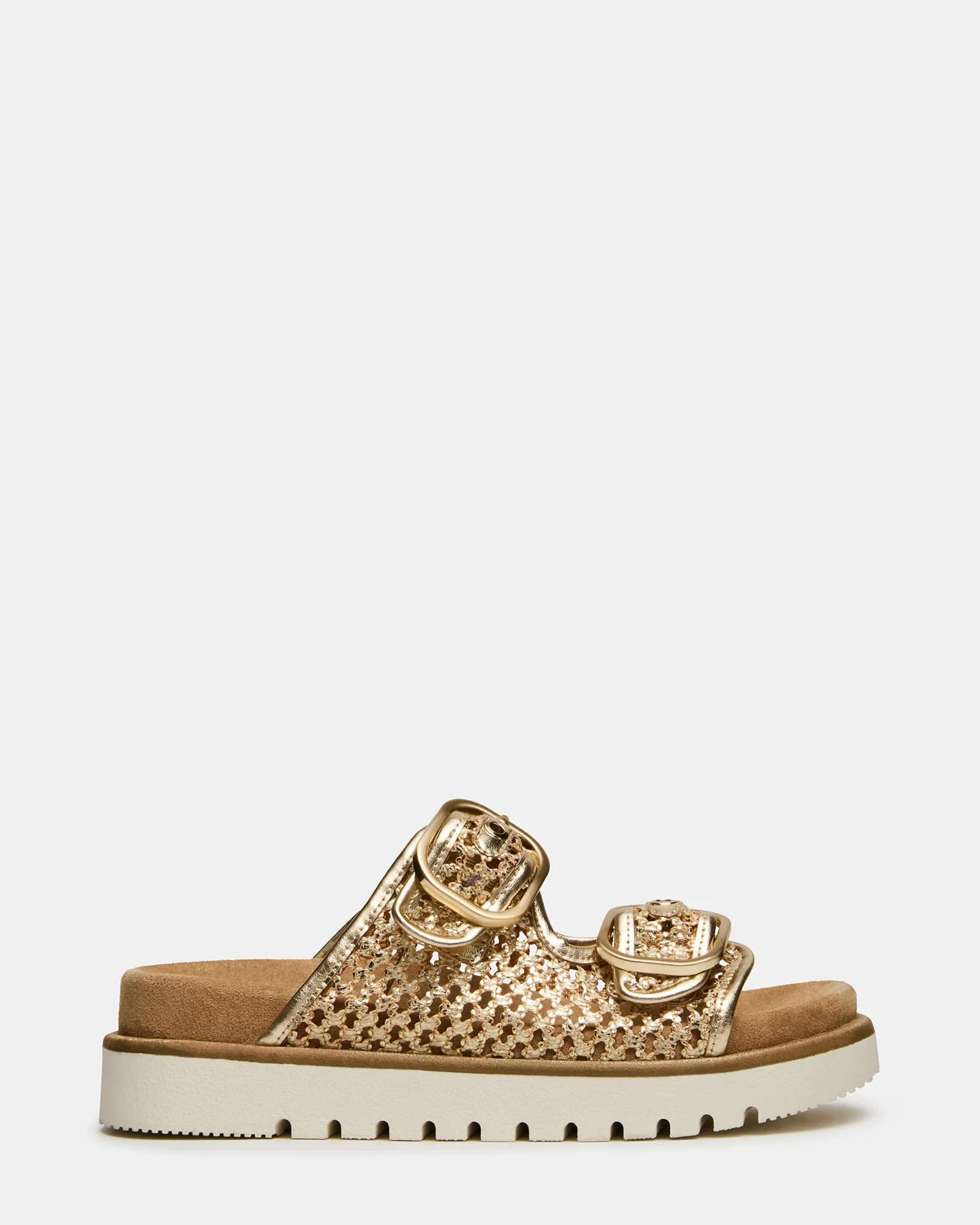 SHELLBY Gold Woven Footbed Slide Platform Women's Sandal | Steve Madden (US)