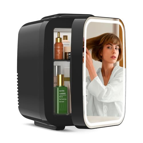 BEICHEN Skincare Fridge with Dimmable LED Light Mirror, 4L/6Can Mini Fridge Skincare for Bedroom,Office,Dorm,Cooler & Warmer,Portable refrigerator for SkinCare, Food and Drinks,Black | Amazon (US)
