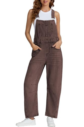 Ladyful Women's Denim Overall Casual Straight Wide Leg Bib Jeans Overall Adjustable Straps Denim Romper Stretch Jumpsuits | Amazon (US)