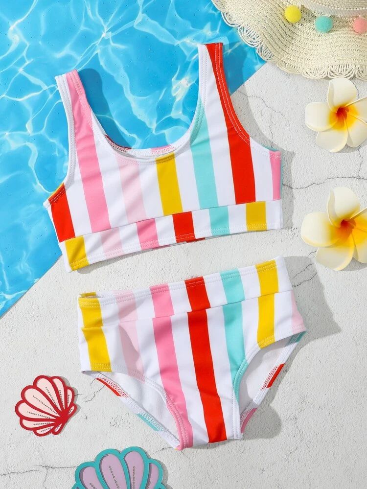 Baby Girl Block Striped Bikini Swimsuit | SHEIN