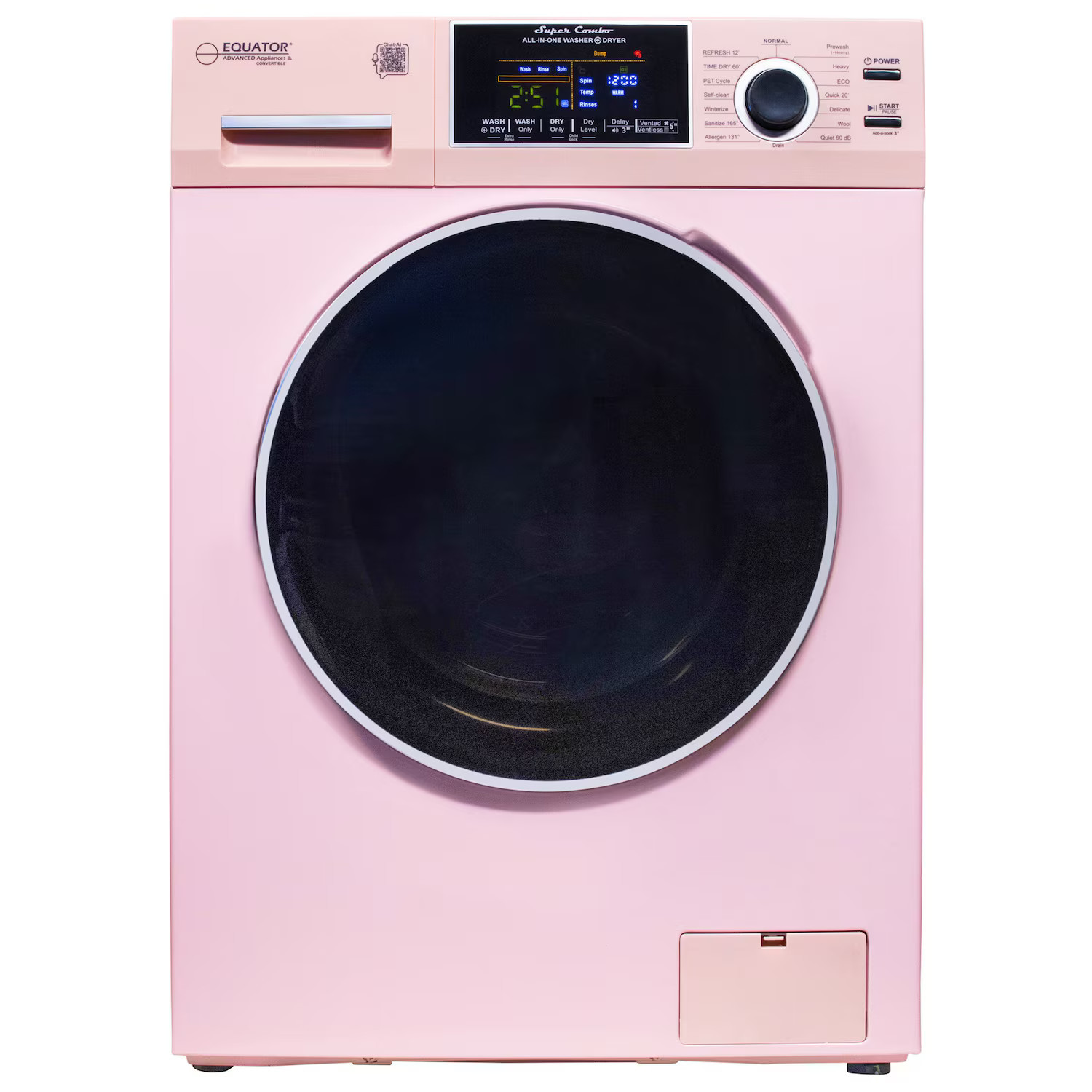 Equator - 1.62 cu ft. VENTLESS/VENTED Convertible All-in-One Combo Washer Dryer | PET Sensor Dry Compact 110V - EZ 4600 - Pink | Best Buy U.S.