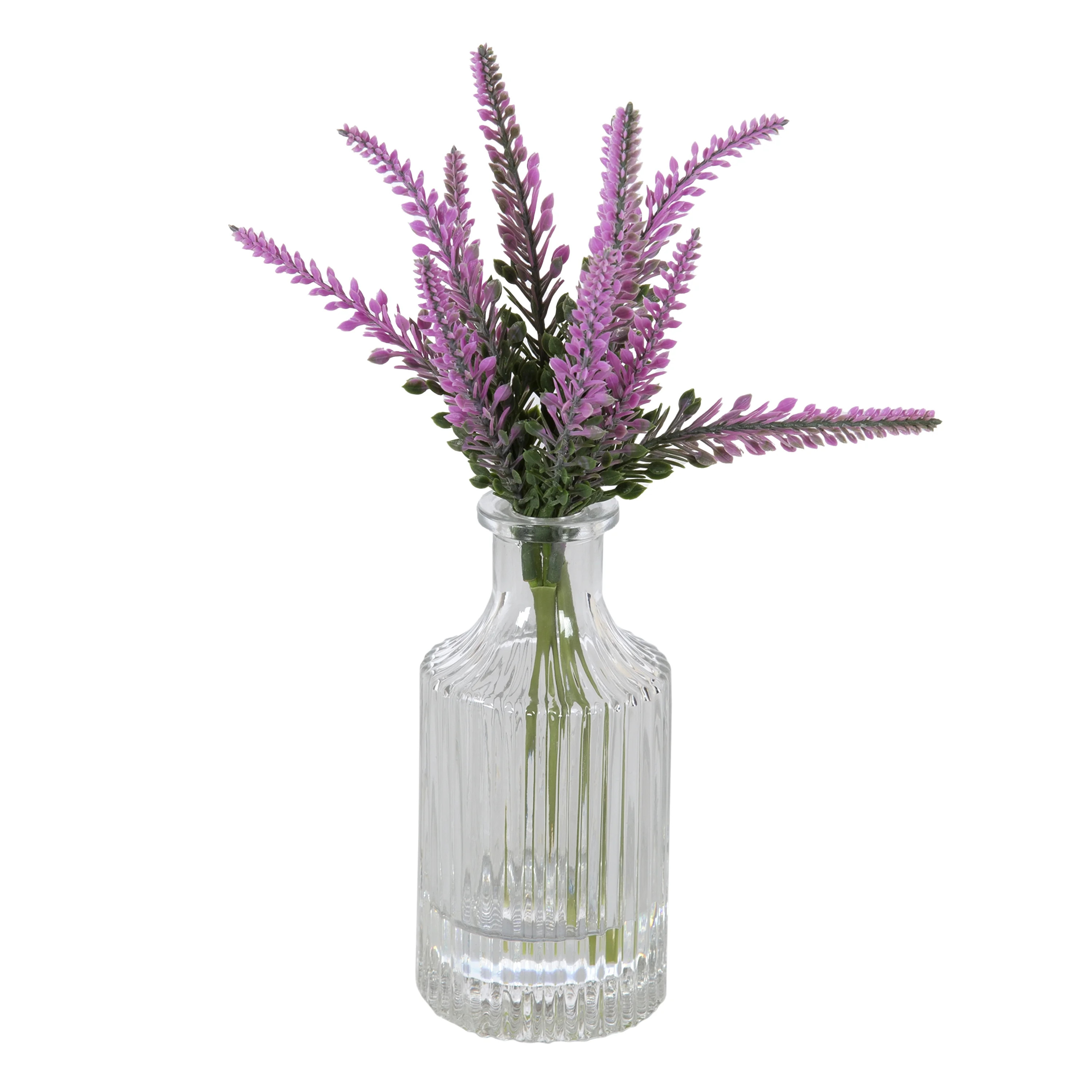 Mainstays 10.5" Artificial Lavender Flower Stems in Ribbed Glass Vase | Walmart (US)