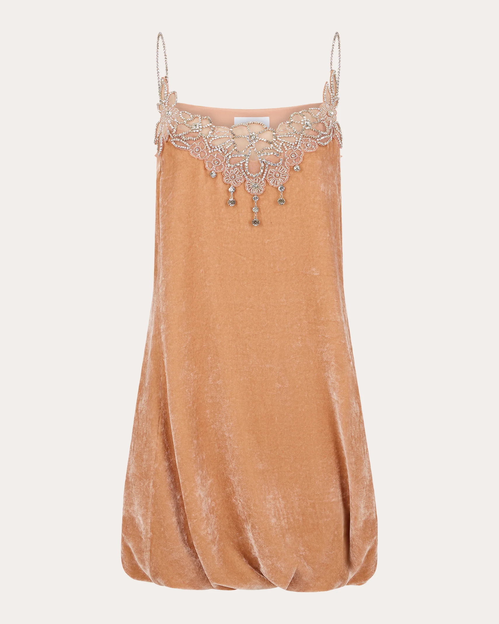 Rabanne Women's Embellished Velvet Bubble-Hem Mini Dress in Light Pink Viscose/Polyester/Silk | Olivela