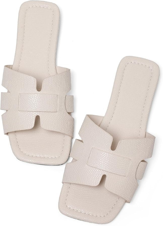 EcooInviv Women's Casual Flat Sandals, Comfortable Slip-On Slides | Amazon (US)