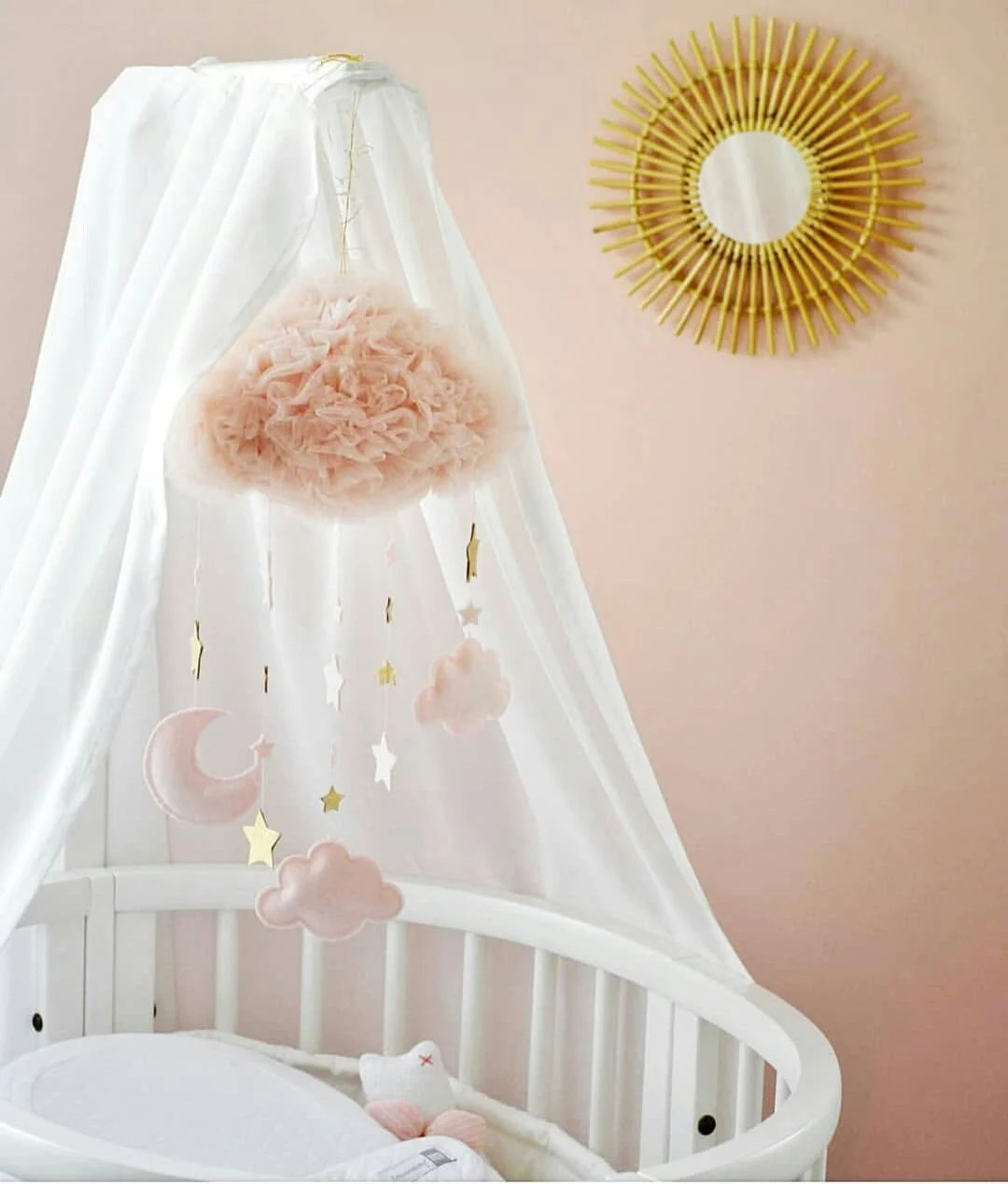 Blush Color Tulle Cloud Nursery Mobile With Baby Pink Felt - Etsy | Etsy (US)