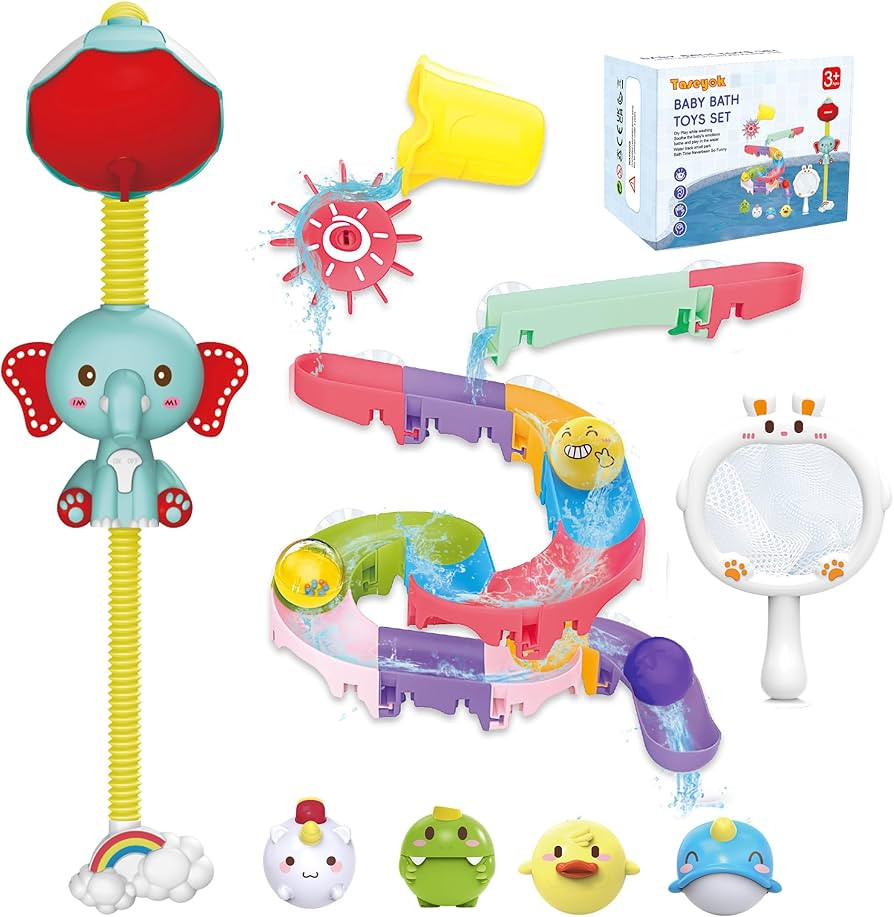 Toddler Bath Toys, Baby Bathtub Toys with Elephant Shower Sprays and Slide Track, Fishing Floatin... | Amazon (US)