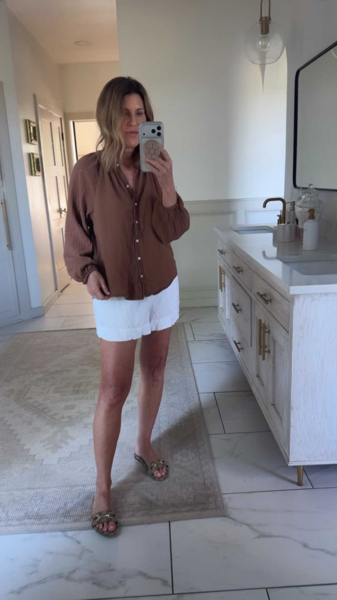 Wearing a small gauze shirt and small short