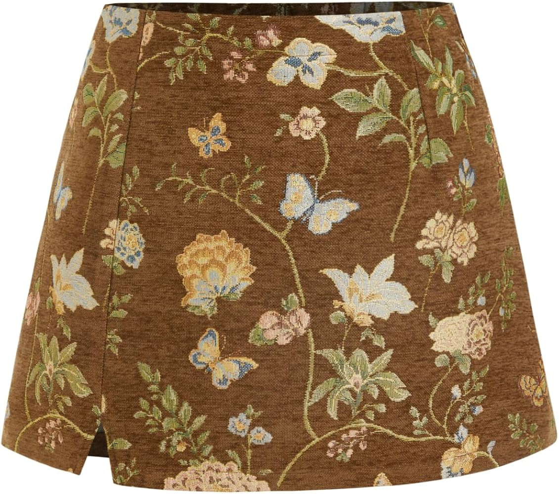 CIDER Floral Mini Skirt Embroidery A Line Skirt with Built in Shorts | Amazon (US)