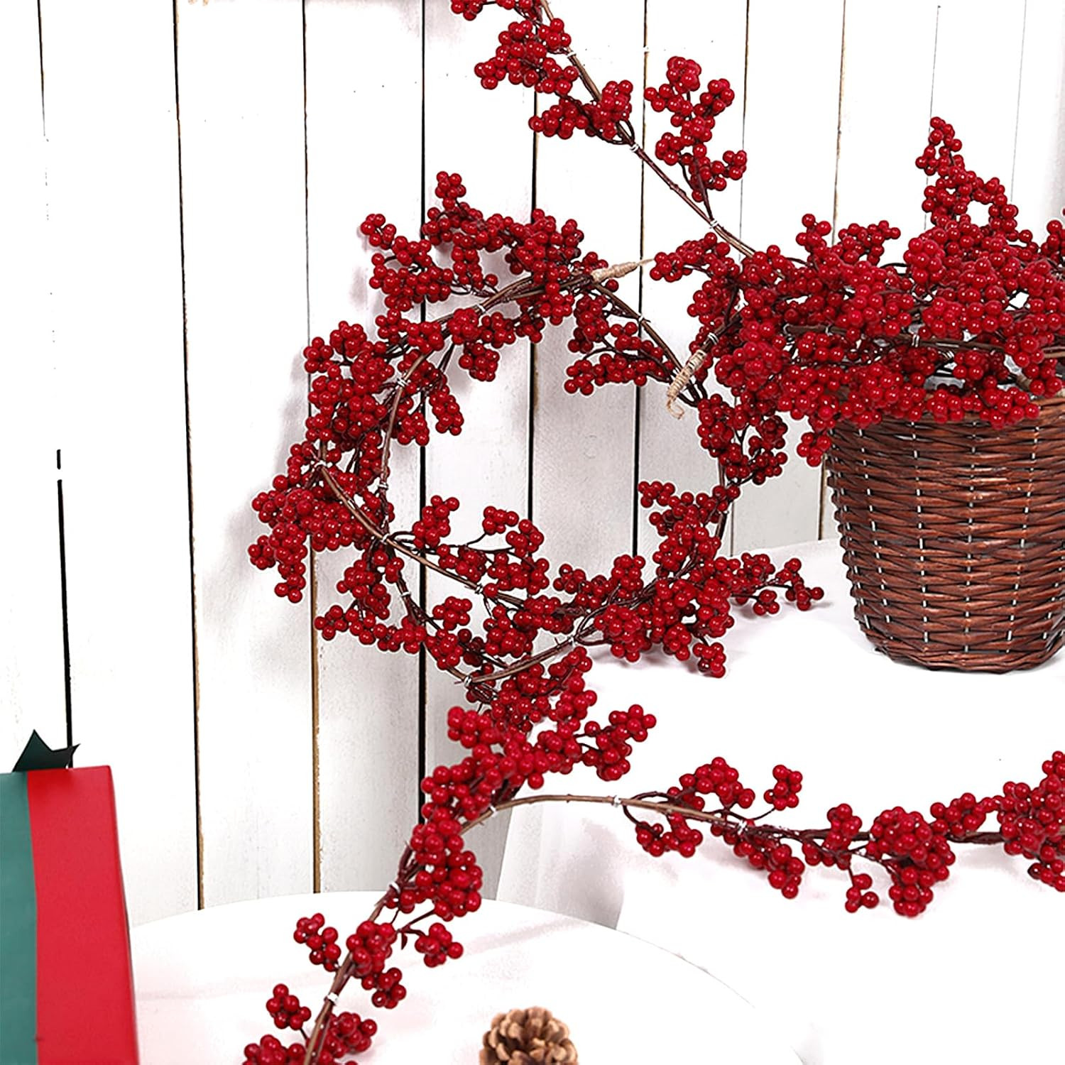 Christmas Red Berry Garland, Artificial Red and Burgundy Berry Christmas Garland Decor for Winter Christmas Indoor Outdoor Home Fireplace Table Decorations(Mini Berry) | Amazon (US)