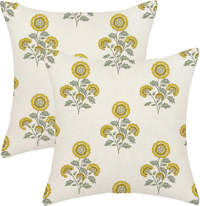 AGAYNA Spring Mustard Yellow and Sage Green Floral Pillow Covers 18x18 Inch Set of 2,Vintage Patt... | Amazon (US)