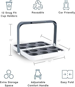 Reusable Drink Carrier for Coffee Runs Takeout Delivery | up to 12 Cups | Uber Doordash | Foldabl... | Amazon (US)