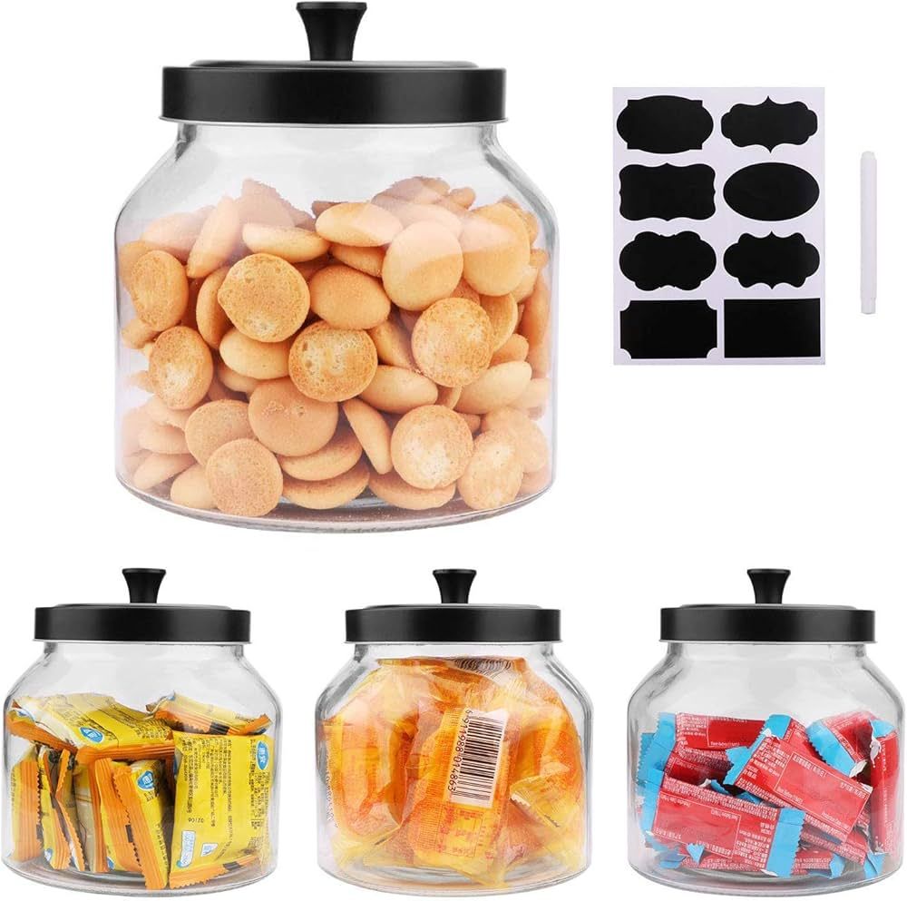 Glass Jars With Sealed Lids,Clear Glass Food Storage container with Black Brushed Metal lids,55 O... | Amazon (US)