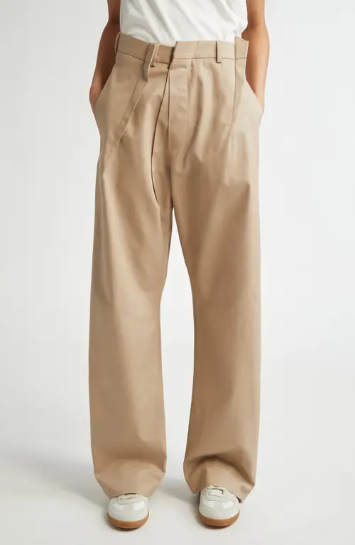 MM6 Maison Margiela Pleated Cotton Gabardine Straight Leg Pants in Sand at Nordstrom, Size 8 Us | Nordstrom