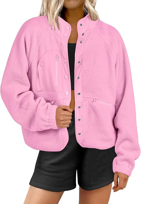ANRABESS Womens Fuzzy Fleece Button Down Cropped Sherpa Coat | Amazon (US)