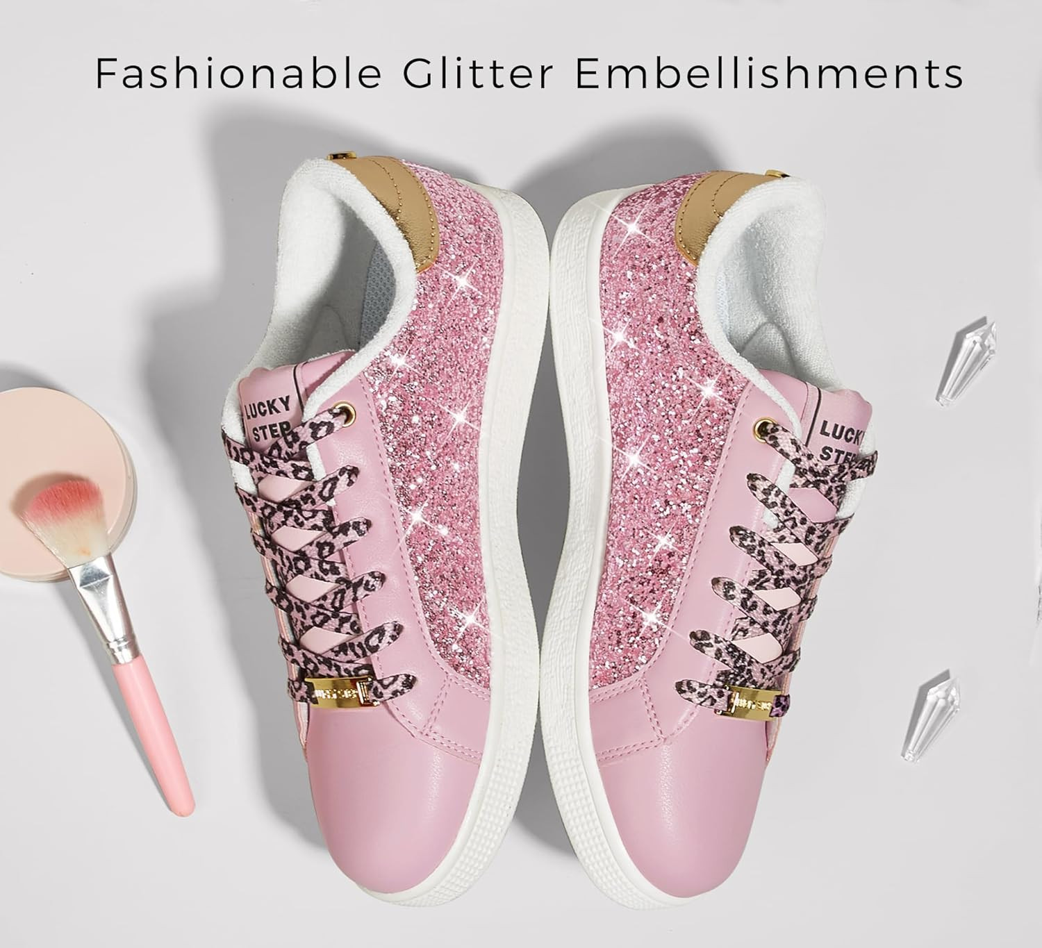 LUCKY STEP Fashion Star Glitter Sneakers | Sparkly Bling Shiny Bedazzled Wedding Bridal Shoes for... | Amazon (US)