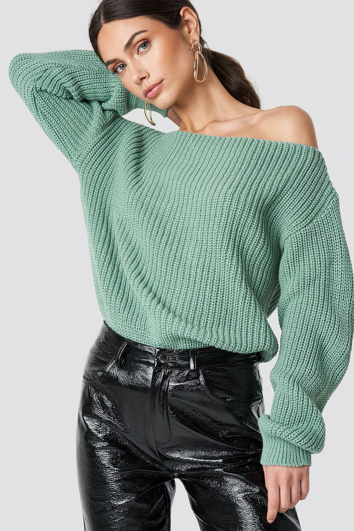 Off Shoulder Knitted Top Dusty Mint | NA-KD Global