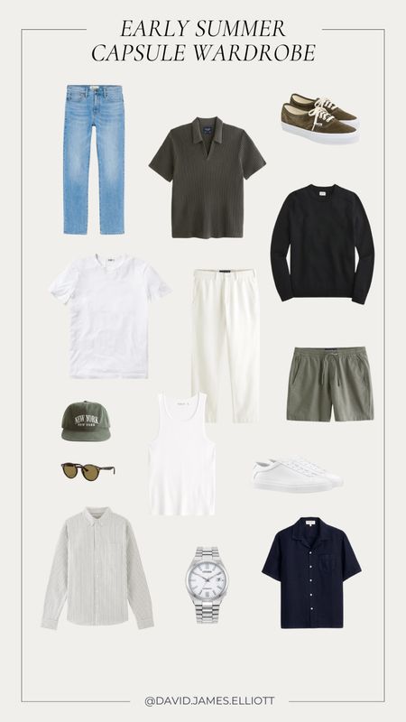 Early summer capsule wardrobe with neutrals and pops of olive green! 




#LTKMens