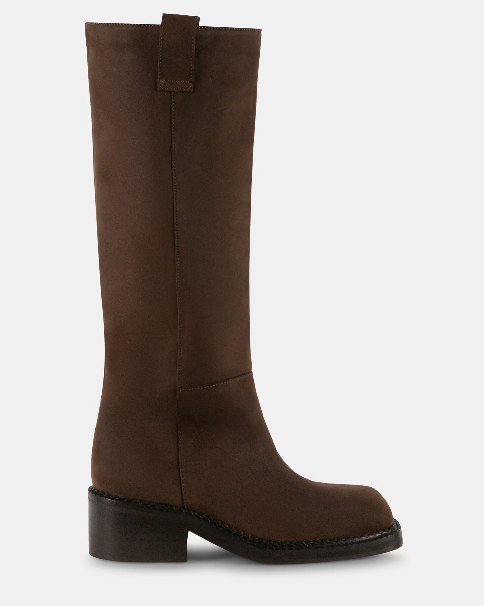 ESCAPADE Brown Nubuck Low Knee High Boot | Women's Designer Boots | Steve Madden (Canada)