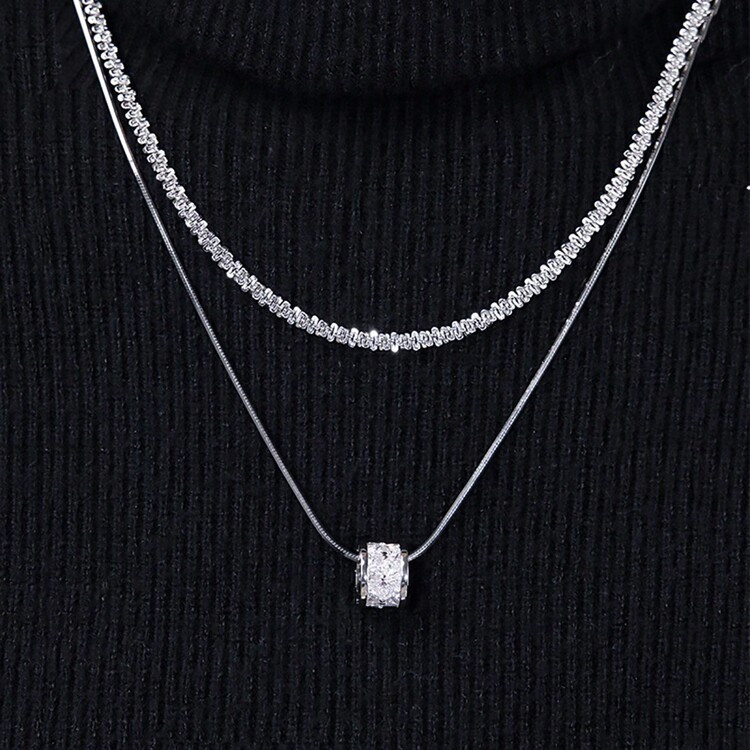 1pc Tiny Waist Cubic Zirconia, Double Layered, Titanium Steel, Meditation Beads Necklace, Ideal For Women's Daily Wear, Sweater Chain, Autumn & Winter | SHEIN