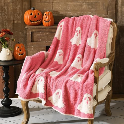Tingjoo 50 x 60'' Halloween Ghost Throw Blanket - Microfiber, Pink, White, Soft, Cozy, Fluffy for Living Room, Sofa, Bed | Amazon (US)