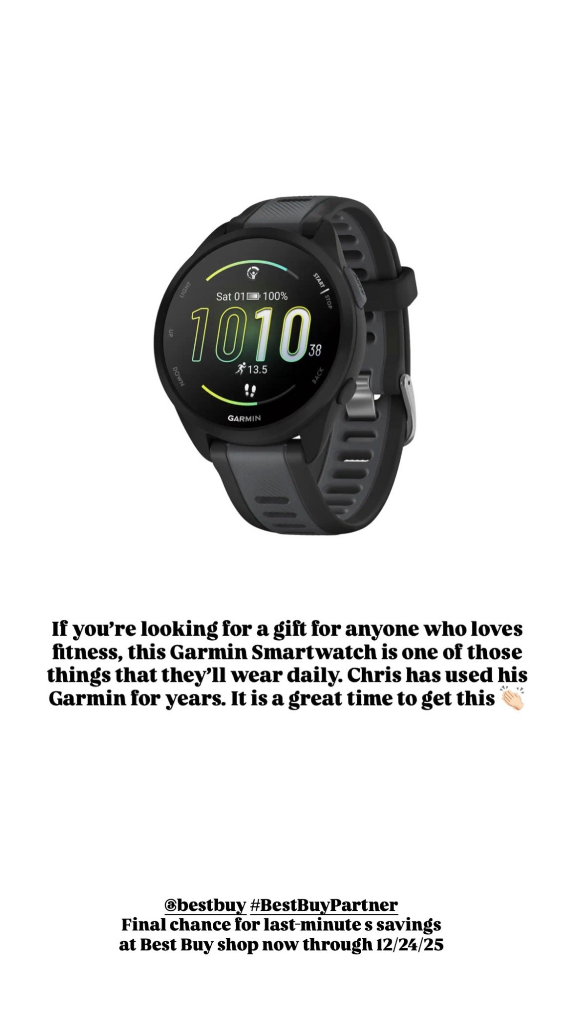 #BestBuyPartner The Garmin Smartwatch is a great gift for someone who loves running in your life! Chris is a long time fan and highly suggests grabbing this! Shop Best Buy’s Last Minute Savings Event now through 12/24/25! @bestbuy

Loverly Grey, Best Buy, Garmin watch, gift ideas for him 

#LTKGiftGuide #LTKSaleAlert