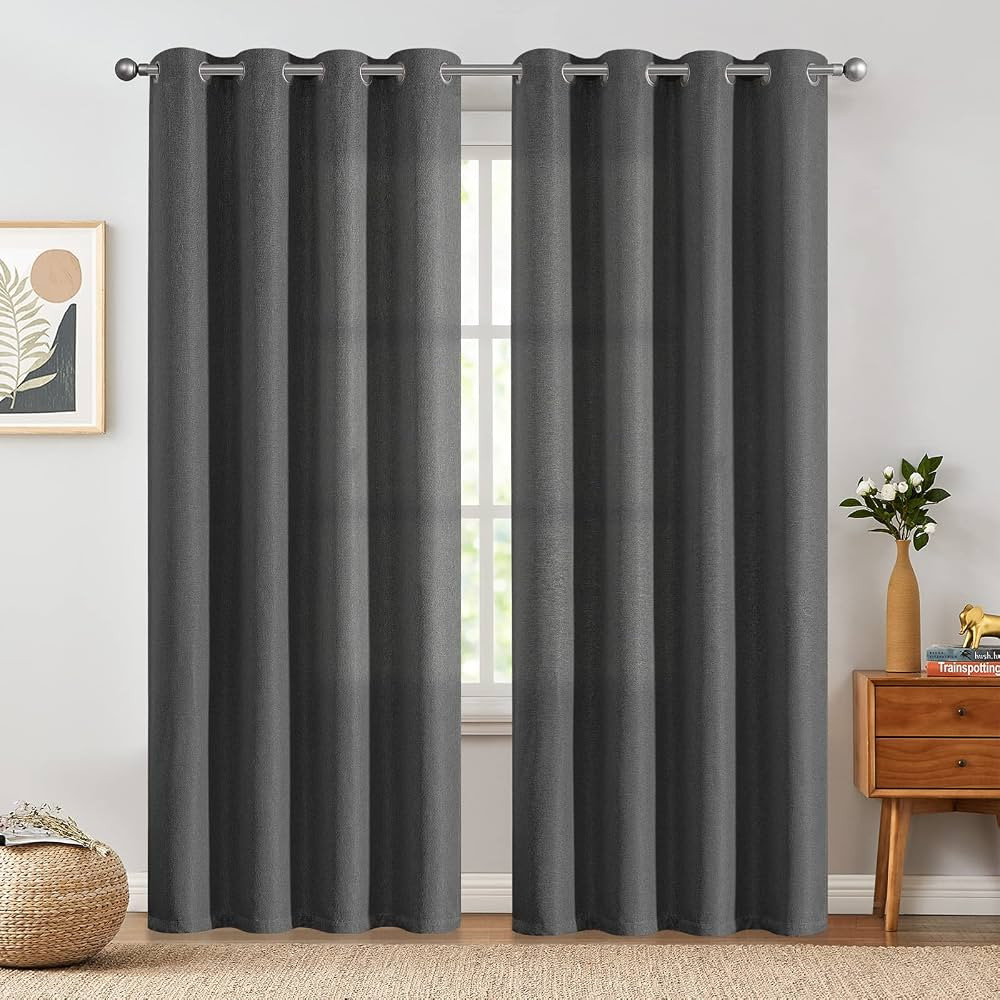 jinchan Linen Textured Curtain 90 Inch Long for Living Room Room Darkening Thermal Insulated Grom... | Amazon (US)